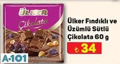 ÜLKER FINDIKLI VE ÜZÜMLÜ SÜTLÜ ÇİKOLATA 60 G